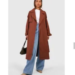 NEW Boohoo Chestnut Lightweight Trench Coat